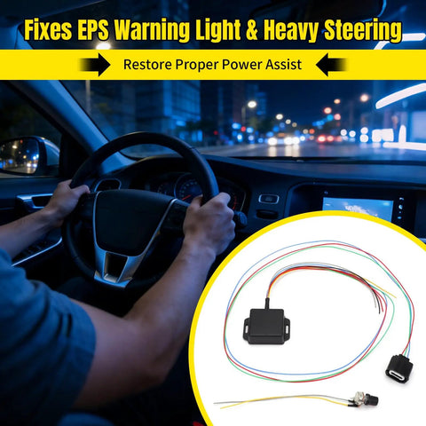 Driver using Volvo Electric Power Steering Controller Kit Replacement For C30 S40 V50 C70 2005 2013 And S60 V60 V70 XC60 XC70 S80 2010 2015 With Adjustable Hydraulic Steering Controller And No Fuss Easy Plug And Play 12 Volt Install at night