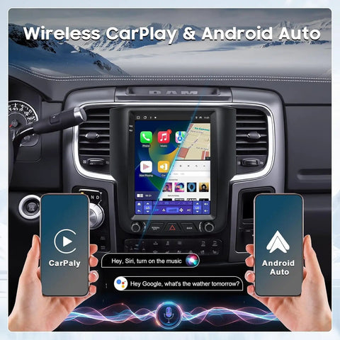 9.7 Inch Car Radio Upgrade Dash Kit For Dodge Ram 2013-2018, Android 13, Wireless CarPlay Android Auto display in dashboard
