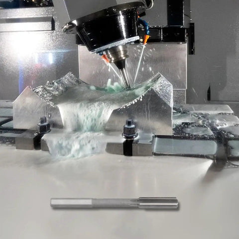 14mm Chucking Reamer HSS H7 6 Flute Straight Shank in use for aluminum milling with drilling machine, metalworking supplies essentials.