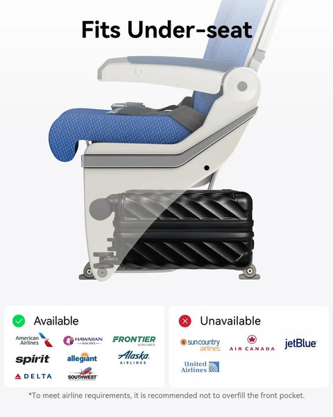 Underseat Carry On Luggage With Spinner Wheels Polycarbonate Hard Shell fitting under airline seat