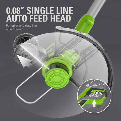 Close-up of 0.08" single line auto feed head of Gutsy Cordless String Trimmer And Lawn Edger With Brushless Motor.