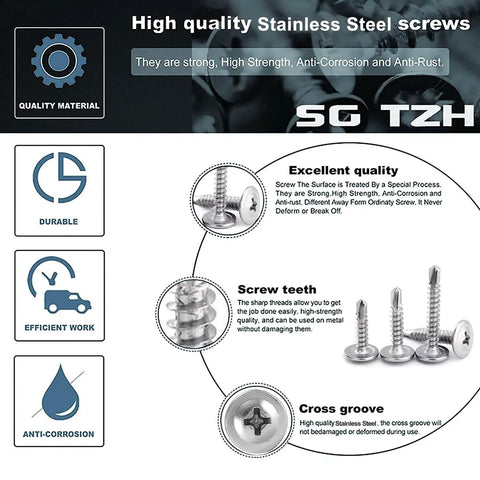 Built Like A Tank 500 Pack Of 8 X 1/2 Sheet Metal Screws Crafted From Solid 410 Stainless Steel Truss Head Self Tapping Fasteners With Knockout Rust Protection And Zero Hassle Driving For Every Tough Job Or Weekend Warrior Project image showing high quality stainless steel screws with truss heads and anti-corrosion features.