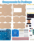 Components of Electric Magnetic Transmitter Soldering Practice Kit For STEM Learning displayed with resistors, boards, and connectors