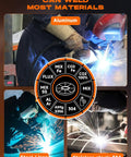 Aluminum 250 Amp 5 In 1 MIG Welder With MIG Stick Lift TIG Flux Core Gas Modes welding aluminum and steel close-up.
