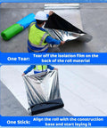 Heavy Duty Roof Repair Tape With Aluminum Foil, Polymer Modified Asphalt Sealant, 0.07 Inch Thick Roll being unrolled for use.
