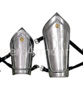 Medieval Iron And Steel Armor Set Featuring Gorget Arm Guards Vambraces Leg Greaves Burgonet Helmet And Pauldrons For Costume Display