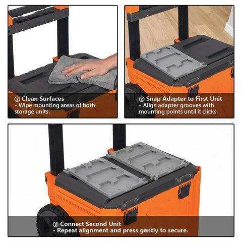 Cross Platform Modular Toolbox Connector Adapter For MODBOX And Packout Systems in assembly steps