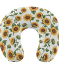 Sunflower Floral White Women's Neck Pillow With Memory Foam For Travel and Daily Use, U-shaped for cozy comfort