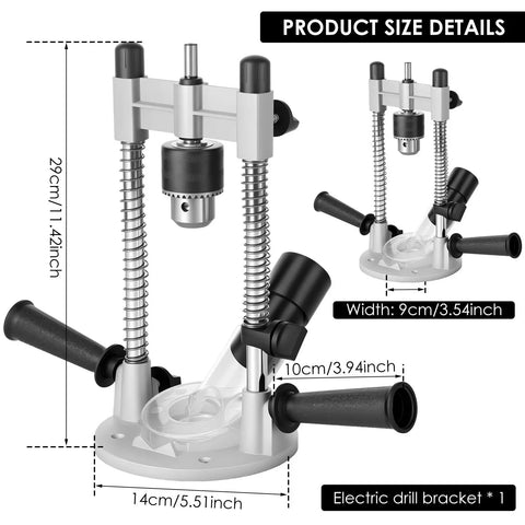 Pro Grade Drill Guide Attachment For Portable Vertical Drill Press Stand With Aluminum Alloy Construction, size details shown