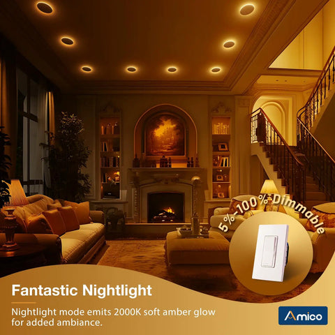 4 Pack 6 Inch Led Recessed Ceiling Lights With Built In Night Light 5Cct Adjustable Color Temp Warm White Bulbs For Laying Back Creating A Smooth Chill Vibe No Glare Easy Drop In Install