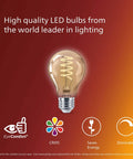 Vintage Edison Style Led Bulb 60W Equivalent Amber 2000K Warm Glow A19 Dimmable Flicker Free 400 Lumen Filament Look Energy Saving