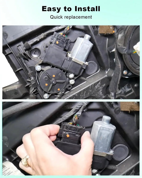Premium 6 Pin Power Window Motor Fits Hyundai Ioniq Models Years 2017 Through 2022 Replaces Part Number 82450G2020 showing installation process.