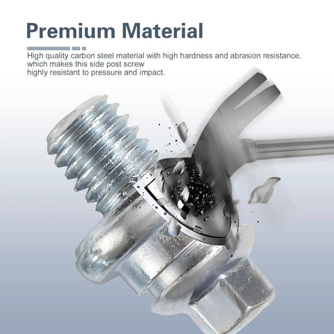 Close-up of Battery Terminal Bolts 3/8-16 Post Extender Short Stud for GM Vehicles made of durable zinc coated steel