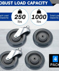 4 Pack 5 Inch Shopping Cart Replacement Wheels Kit With 2 Stemless Casters And 2 Stem Threaded Casters Wheels Includes Hardware