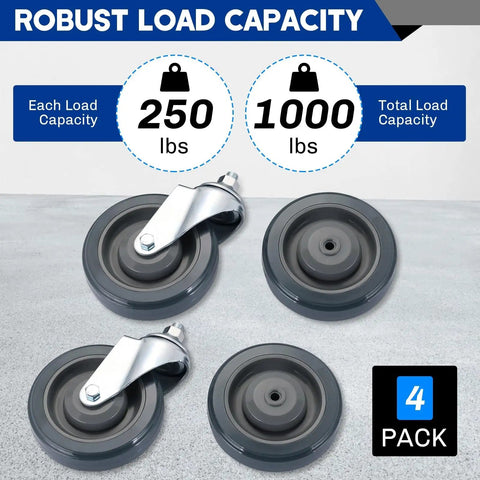 4 Pack 5 Inch Shopping Cart Replacement Wheels Kit With 2 Stemless Casters And 2 Stem Threaded Casters Wheels Includes Hardware