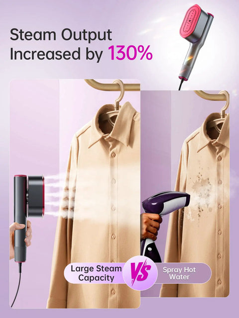 2 In 1 Travel Steamer And Iron For Clothes With 15 Second Heat Up And 1200W Power comparing steam output on shirt