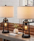 Farmhouse Table Lamps With USB Ports And AC Outlet 3 Way Dimmable Touch Control Nightstand Set With Bulbs Included for living room