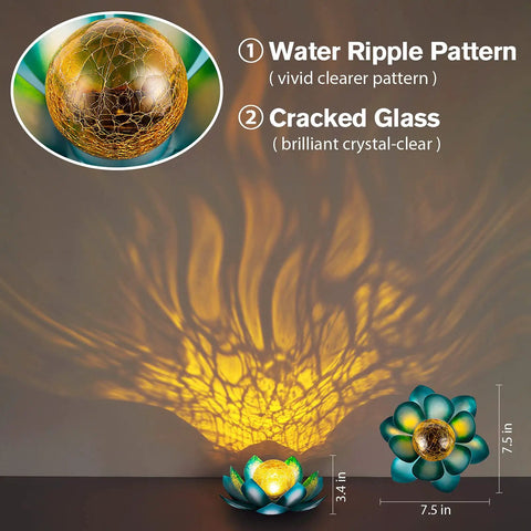 Two Pack Outdoor Solar Light Lotus Glass Globe Crackle Decoration With Waterproof LED Warm White Glow For Patio Lawn Walkway And Tabletop