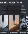 Three Piece Black High Carbon Steel Center Punch Set for precise metal marking, woodworking, and mechanical repairs.