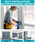Person installing the Super Slick White Diecast Sliding Patio Door Handle Set on glass door with power drill.