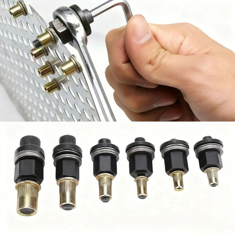 Heavy Duty Carbon Steel Rivet Nut Tool Set With M3 To M10 Metric Mandrels And Assorted Rivnuts Fits Drill For Fast And Reliable Metal Projects On Panels Brackets, six mandrels set
