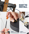 Installation steps for Three-Light Farmhouse Semi Flush Mount Ceiling Light With Dope Walnut Wood And Matte Black Finish.