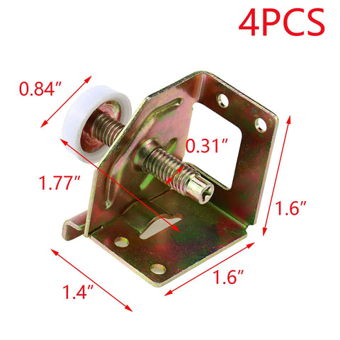 Rock Solid 4 Pack M8 Adjustable Cabinet Leveling Feet Heavy Duty Metal Furniture Stabilizers with measurements shown.