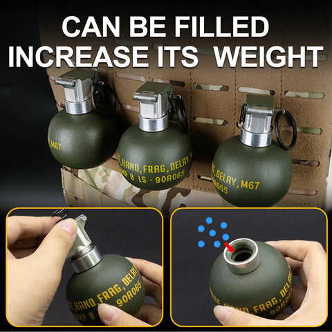 Three dummy grenade replicas made from durable nylon plastic for airsoft tactics and cosplay gear in army green finish.