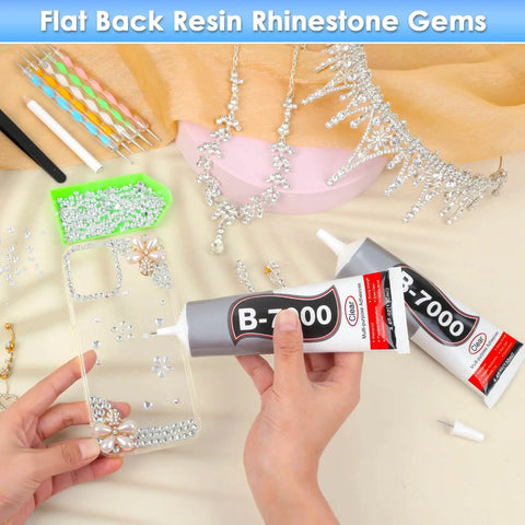 Clear B7000 Glue Rhinestone Tool Kit For Crafts And Jewelry Making With Two 130Ml Bottles Of Glue Diamond Crystals And Bling Ready Tools