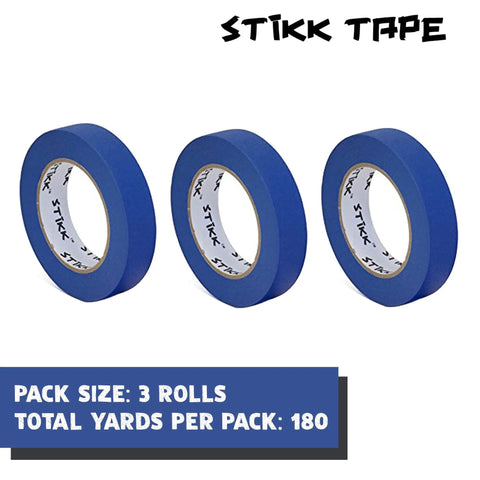 Three rolls of Blue Painter Tape 1 Inch By 60 Yards 3 Pack For Sharp Edges And Trim against white background.