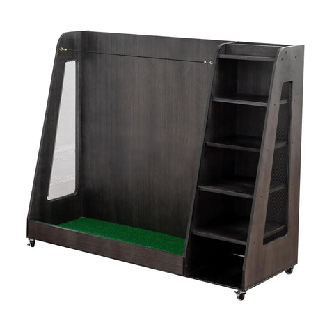 Get Your Golf Gear In Line With This Dope Wooden Bag Organizer On 360 Degree Wheels For The Garage, holds three bags.