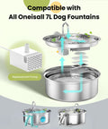 PWF002B Compatible Replacement Pump For Dog Water Fountain With Light, 7L stainless steel, shown with components and installed