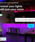 Smart LED Light Strip Pro 32.8ft WiFi RGB Strip With 16 Million Colors illuminating a modern kitchen controlled by Alexa.