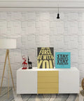Dope 3D Wall Panels Set White Matte Finish for Modern Home Decor, 12 Tile Kit Covering 32 Sq Ft displayed in a stylish room.