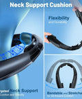 Portable Neck Fan With 6 Speeds And 8000mAh Battery, showing neck support cushion, flexibility, and bendable design features.