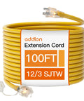 Coiled 100 Ft 12 By 3 Outdoor Extension Cord 12 Gauge SJTW Heavy Duty Waterproof Yellow 3 Prong Flexible Long Power Cable