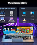 Wide compatibility display for Badass 80Gbps M2 NVMe SSD Enclosure with Intel JHL9480, showing various laptop models and operating systems.