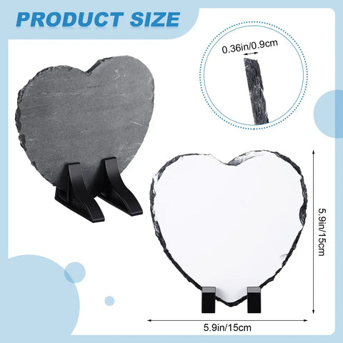 Blank Sublimation Heart Slate Set Four Pieces 5.9 By 5.9 Inches With Black Stands for Heat Press DIY Custom Photo Plaque Frame Display