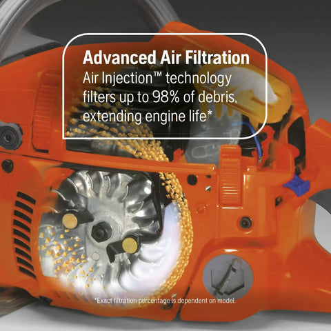 Close-up of 555 Gas Chainsaw With 24 Inch Bar 60cc 4.16 HP X Torq Engine showcasing air filtration technology.