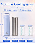 Portable Breastmilk Cooler Bag Featuring Double Walled Stainless Steel Insulation with two 300 ml BPA-free bottles.