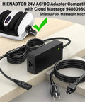 24V Foot Massager Charger Replacement Cord For Shiatsu Foot Massager Deep Kneading Machine With Heat Therapy Compatible With XH2400-2500