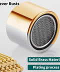 Heavy Duty Four Pack Bathroom Sink Aerator Made Of Premium Solid Brass And Stainless Steel Fits Standard Female Thread Taps To Deliver Smooth Two Point Two Gpm Water Flow Plus Cut Splash Mess Around Your Kitchen Or Bathroom Today, close-up of aerator with solid brass material.