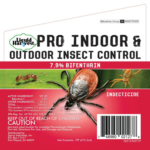 Powerful Bifenthrin Insecticide For Indoor And Outdoor Use 16 Ounce Quick On Contact Killer label with tick and ant image