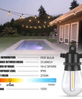 Outdoor LED String Lights 54 Ft Weatherproof IP65 Shatterproof 20 Sockets Patio Lights With 27W UL Listed Wire over pool
