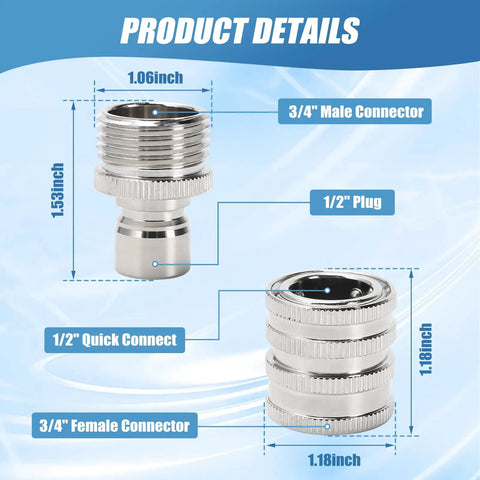 Heavy Duty Garden Hose Quick Connect Kit With Three Quarter Inch GHT Fittings Quick Release Connector For Hoses And Sprayers