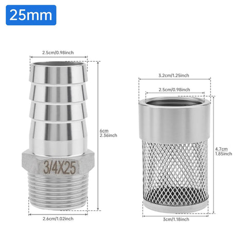 25mm Inlet Suction Strainer Mesh Filter For Garden Hose And Water Pipe Debris Removal 304 Stainless Steel Rust Resistant