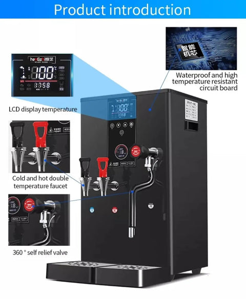 Top Shelf Electric Coffee Frothing Machine And Automatic Milk Steamer Built With Heavy Duty Stainless Steel For Pro Level Smooth Foam And Barista Grade Shots In Matte Black with LCD display and dual temperature faucet.