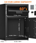 2.7 Cubic Drop Slot Safe for Cash and Jewelry with Deposit Slot and Sawtooth Edge, open with dimensions visible