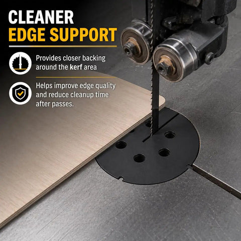Zero Clearance Insert Plate For 14 Inch Band Saw, shown in use for cleaner edges and reduced tearout in woodworking projects.