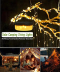 All In One Solar Camping Lantern And String Lights With 150 Warm White LEDs, 39.4 Ft Fairy String Light hanging on branches